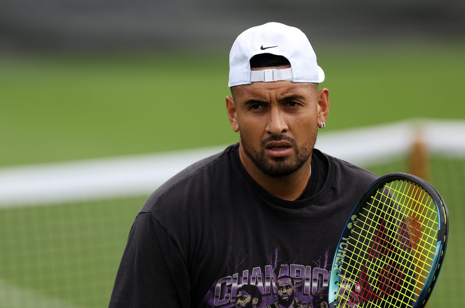 Australia's Nick Kyrgios looks on during a practice session ahead of The Championships - Wimbledon 2023 at All England Lawn Tennis and Croquet Club, London, U.K., July 2, 2023. (Getty Images Photo)