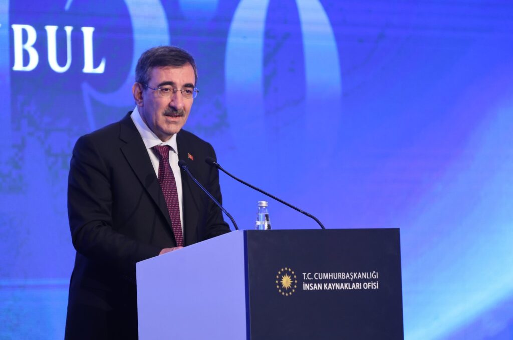 Vice President Cevdet Yılmaz delivers a speech during the second edition of “Istanbul Human Resources Forum,” Istanbul, Türkiye, Dec. 15, 2023. (AA Photo)