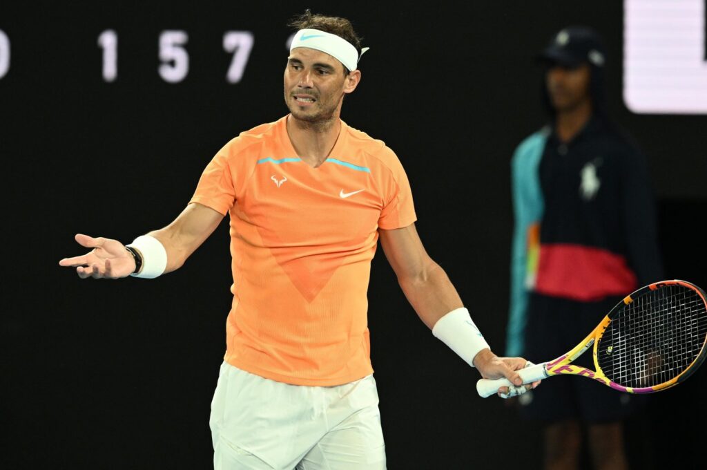 Spain's Rafael Nadal reacts in the round two singles match against U.S' Mackenzie McDonald during Day 3 of the 2023 Australian Open at Melbourne Park, Melbourne, Australia, Jan. 18, 2023. (Getty Images Photo)