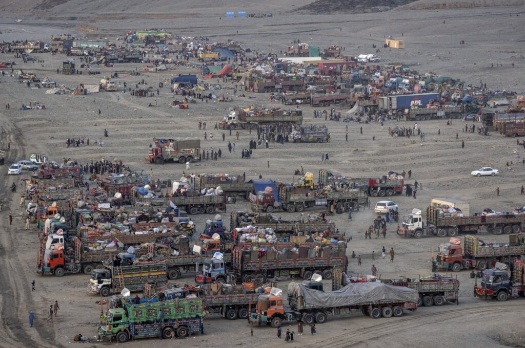 Afghan refugees settle in a camp near the Torkham Pakistan-Afghanistan border, in Torkham, Afghanistan, Nov. 3, 2023. (AP Photo)