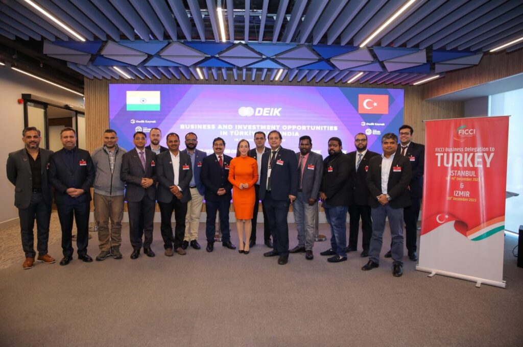 Members of a business delegation from the Federation of Indian Chambers of Commerce & Industry (FICCI) pose at the headquarters of the Foreign Economic Relations Board (DEIK), Istanbul, Türkiye, Dec. 18, 2023. (Courtesy of Indian Consulate)