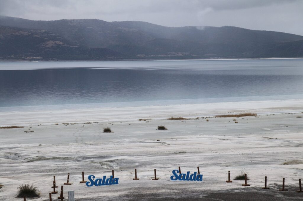 An aerial view of Lake Salda, Burdur, Türkiye, Dec. 21, 2023. (AA Photo)