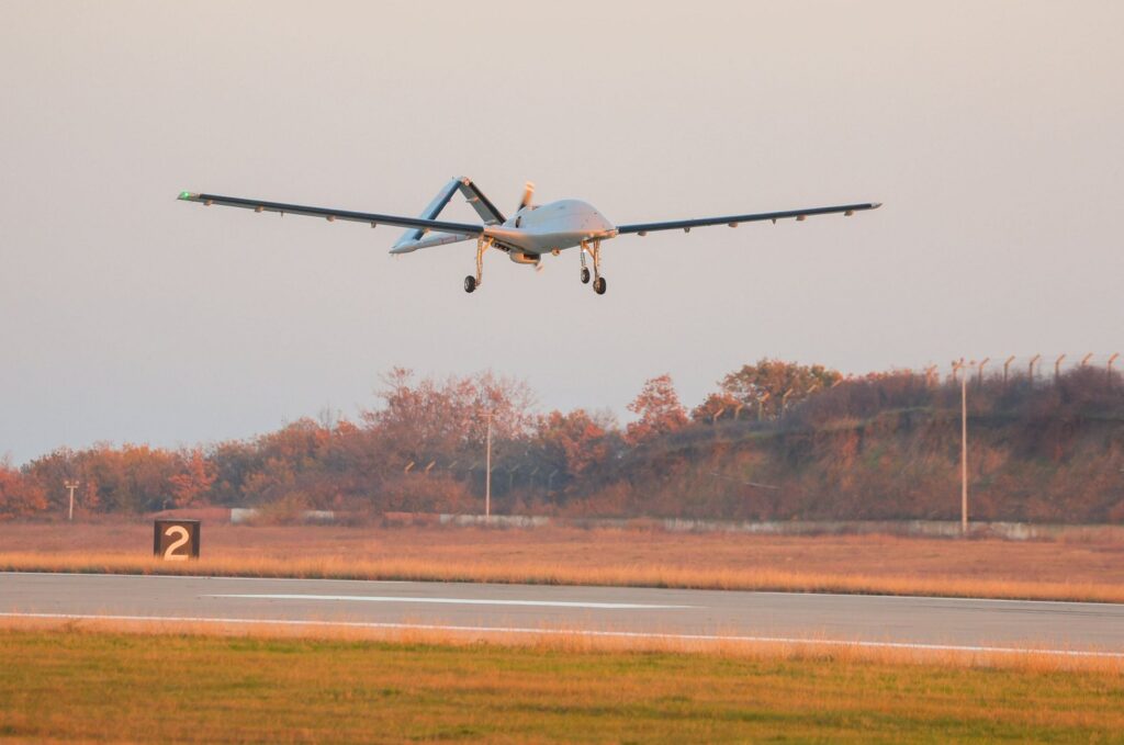 Türkiye's new aircraft carrier-capable combat drone, the Bayraktar TB3, is seen in the air during an endurance test flight, Tekirdağ, northwestern Türkiye, Dec. 20, 2023. (AA Photo)