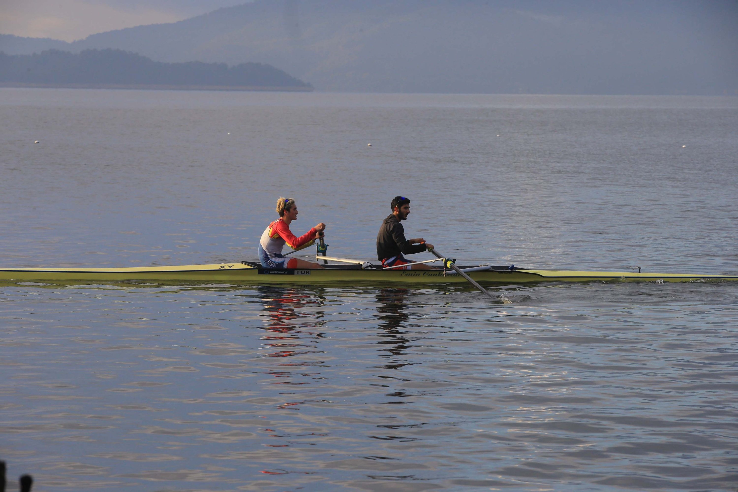 306834 Turkish national rowing team members train for the Paris Olympics quota, Muğla, Türkiye, Dec. 22, 2023. (AA Photo)