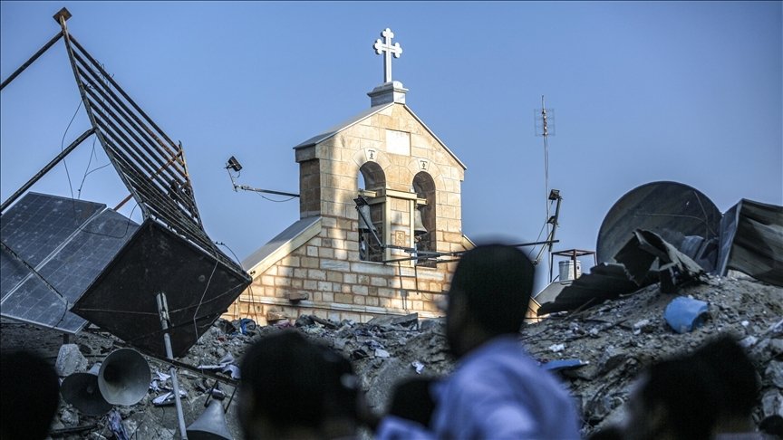 Several Gaza residents were killed while taking shelter in St. Porphyrius Greek Orthodox Church in Israeli attacks, Gaza Strip, Palestine, Oct. 22, 2023. (AA Photo)