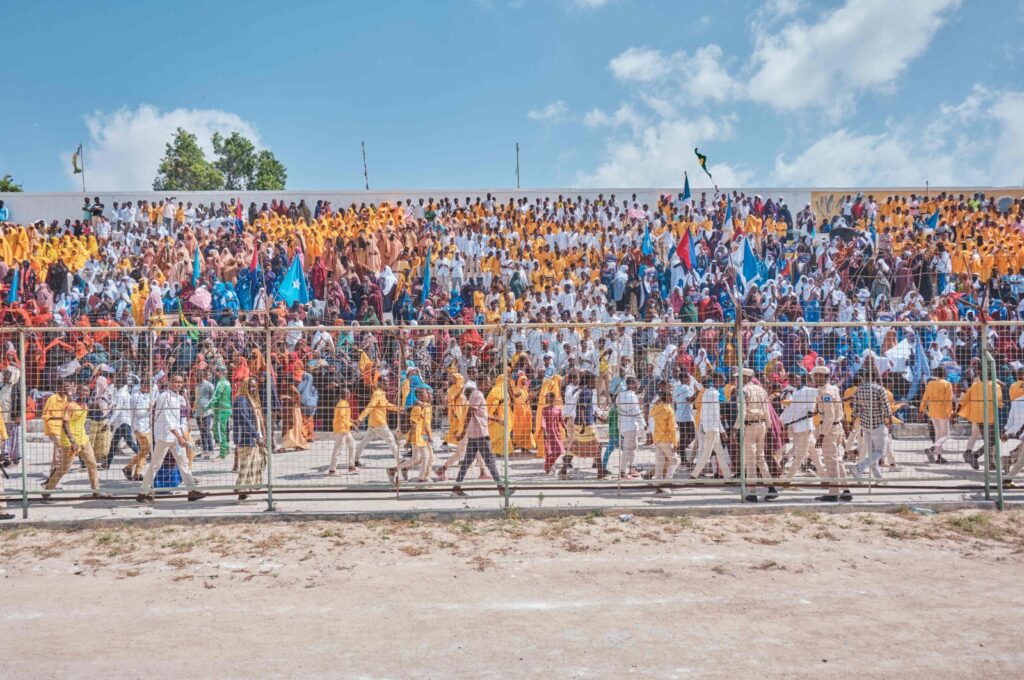 Demonstrators gather in a stadium during a demonstration in support of Somalia's government following the port deal signed between Ethiopia and the breakaway region of Somaliland at Eng Yariisow Stadium in Mogadishu, Jan. 3, 2024. (AFP Photo)