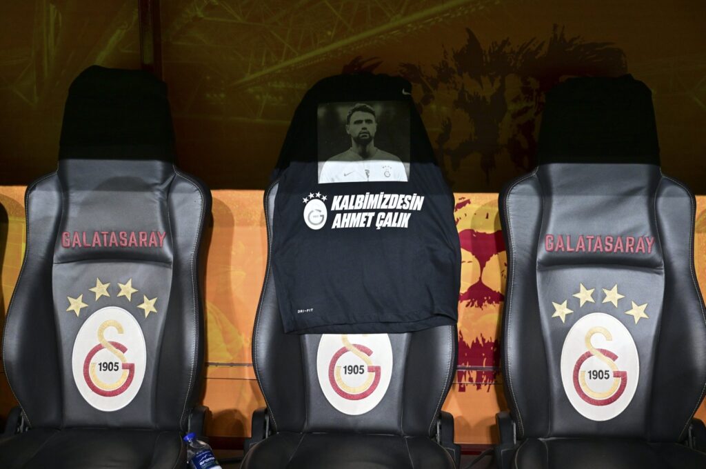 A T-shirt with the late Turkish player Ahmet Çalık's face is shown during the Süper Lig match between Galatasaray and Konyaspor, Istanbul, Türkiye, Jan. 9, 2024. (AA Photo)