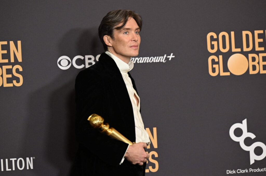Irish actor Cillian Murphy poses in the press room with the award for Best Performance by a Male Actor in a Motion Picture - Drama for "Oppenheimer" during the 81st annual Golden Globe Awards in Beverly Hills, California, U.S., Jan. 7, 2024. (AFP Photo)