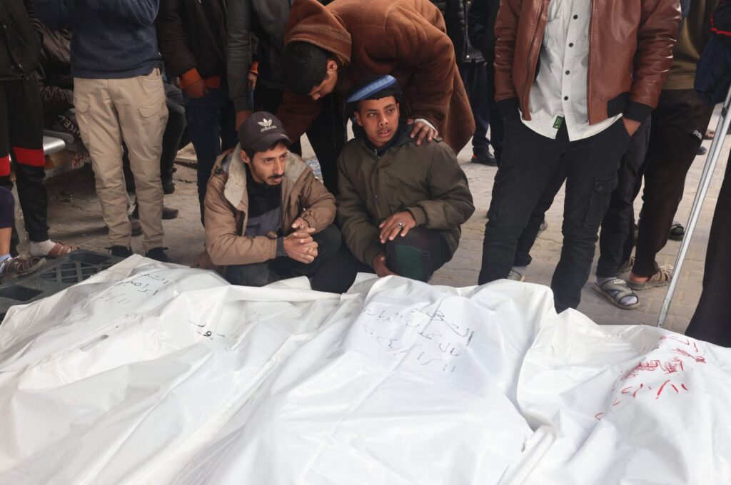 Palestinians mourn over bodies of victims killed by Israeli bombardment in Rafah, in the southern Gaza Strip, Palestine, Jan. 12, 2024. (AFP Photo)