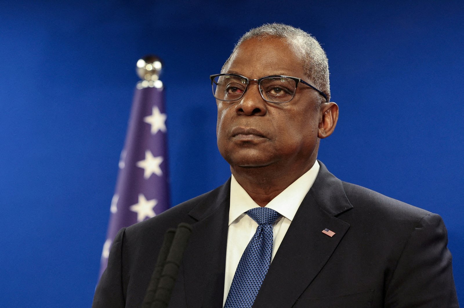 U.S. Secretary of Defense Lloyd Austin looks on during a joint press conference with Israeli Defense Minister Yoav Gallant at Israel's Ministry of Defense in Tel Aviv, Israel Dec. 18, 2023. (Reuters File Photo)