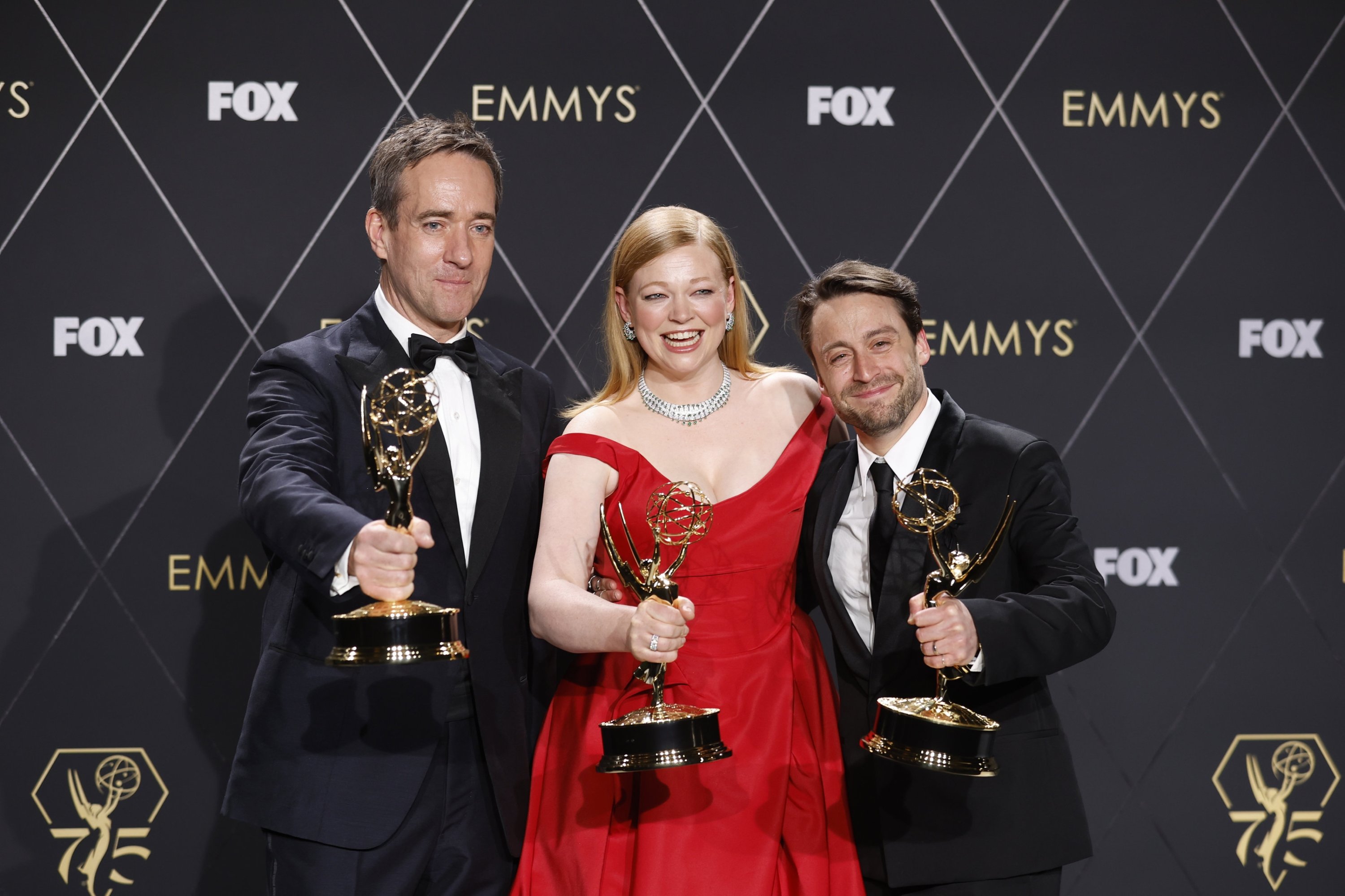 310359 (L-R) British actor Matthew Macfadyen, winner of Best Supporting Actor in a Drama Series, Australian actor Sarah Snook, winner of Best Actress in a Drama Series and U.S. actor Kieran Culkin, winner of Best Actor in a Drama Series for