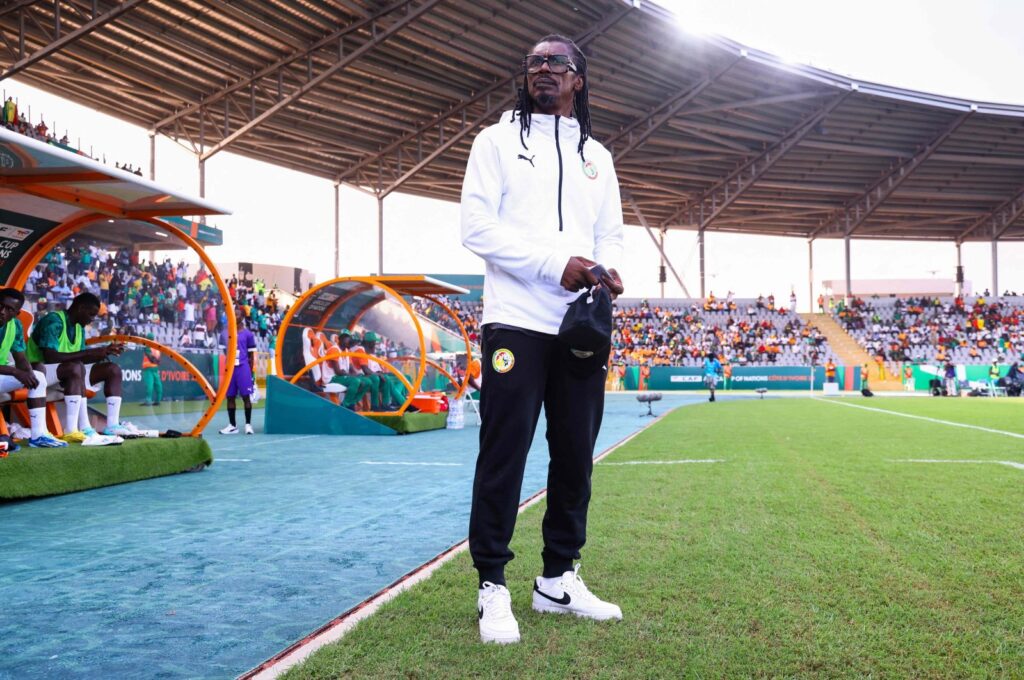 Senegal's head coach Aliou Cisse looks on during the Africa Cup of Nations (CAN) 2024 Group C football match between Senegal and Cameroon at the Stade Charles Konan Banny, Yamoussoukro, Ivory Coast, Jan. 19, 2024. (AFP Photo)