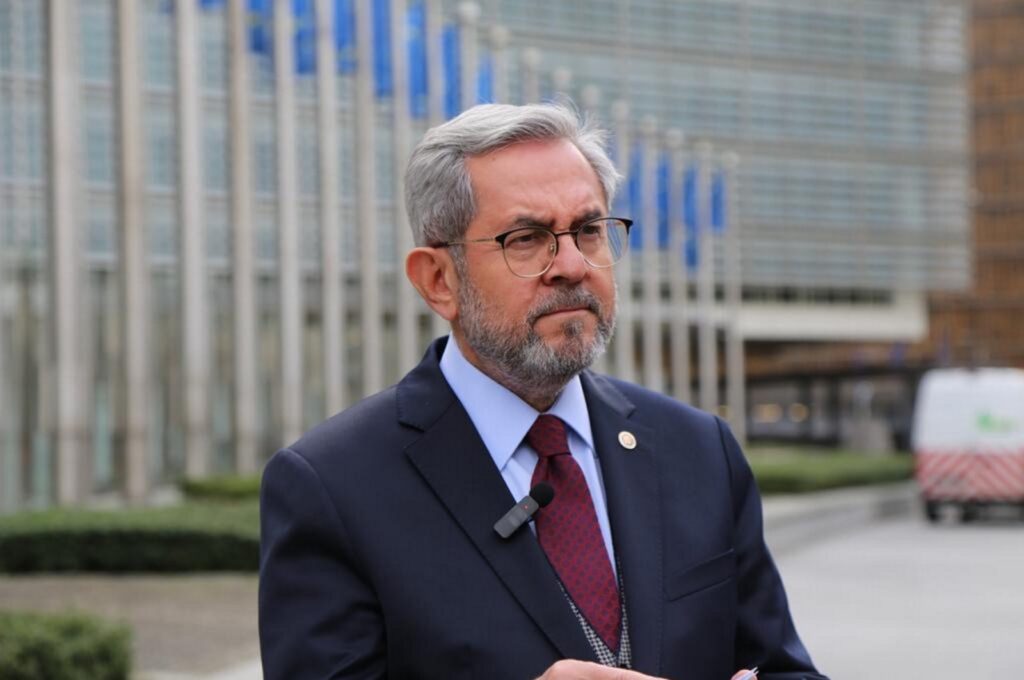 The Ankara University's head, professor Necdet Ünüvar, is seen during his visit to Brussels, Belgium, Jan. 24, 2024. (AA Photo)