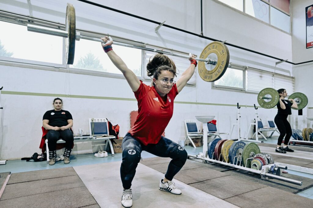 Turkish women's national weightlifter Aysel Özkan trains at the Eryaman Türkiye Olympic Preparation Center, Ankara, Türkiye, Jan. 25, 2024. (AA Photo)