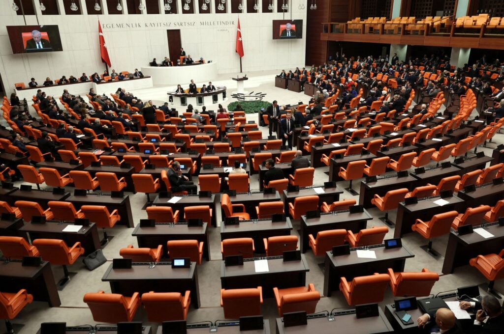 Lawmakers attend a session before voting on a bill regarding Sweden's accession to NATO at the Turkish Parliament, Ankara, Türkiye, Jan. 23, 2024. (AFP Photo)