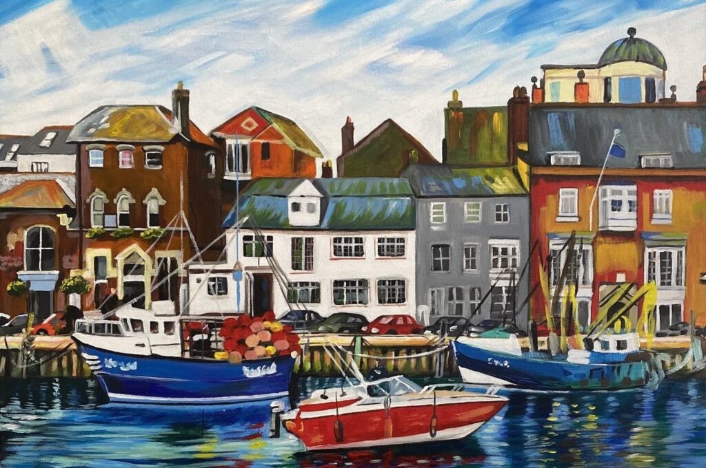 Alev Alkan Tüfek, "Weymouth," acrylic on canvas, 70 by 70 centimeters. (Photo courtesy of YEE London)
