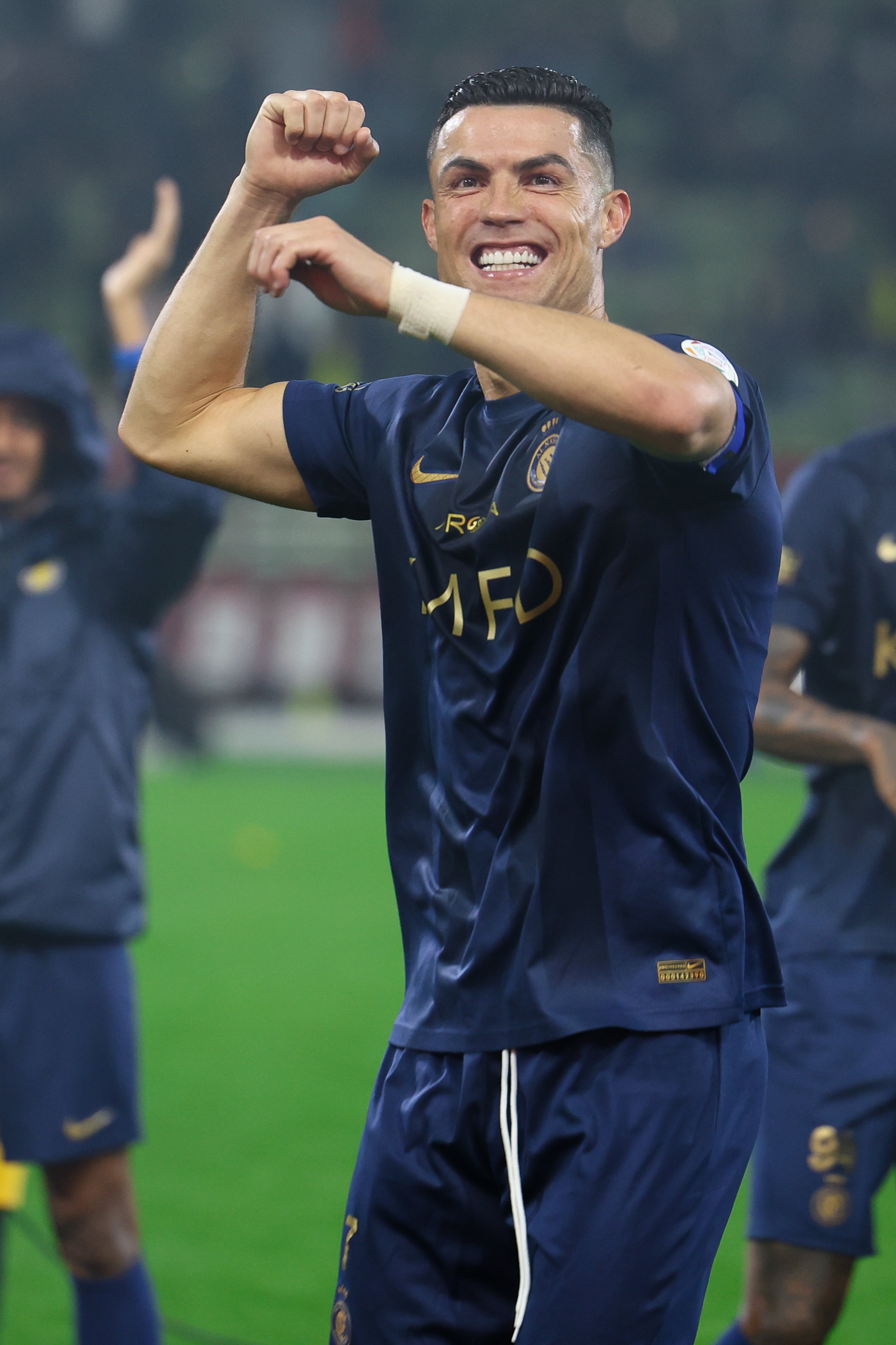 312729 Al Nassr's Cristiano Ronaldo celebrates after winning the Saudi Pro League match between Al Taawoun and Al Nassr at King Abdullah Sport City Stadium, Buraydah, Saudi Arabia, Dec. 30, 2023. (Getty Images Photo)