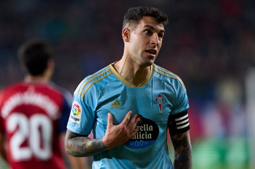 Former Celta Vigo player Hugo Mallo reacts during the La Liga match against Osasuna at El Sadar Stadium, Pamplona, Spain, March 6, 2023. (Getty Images Photo)
