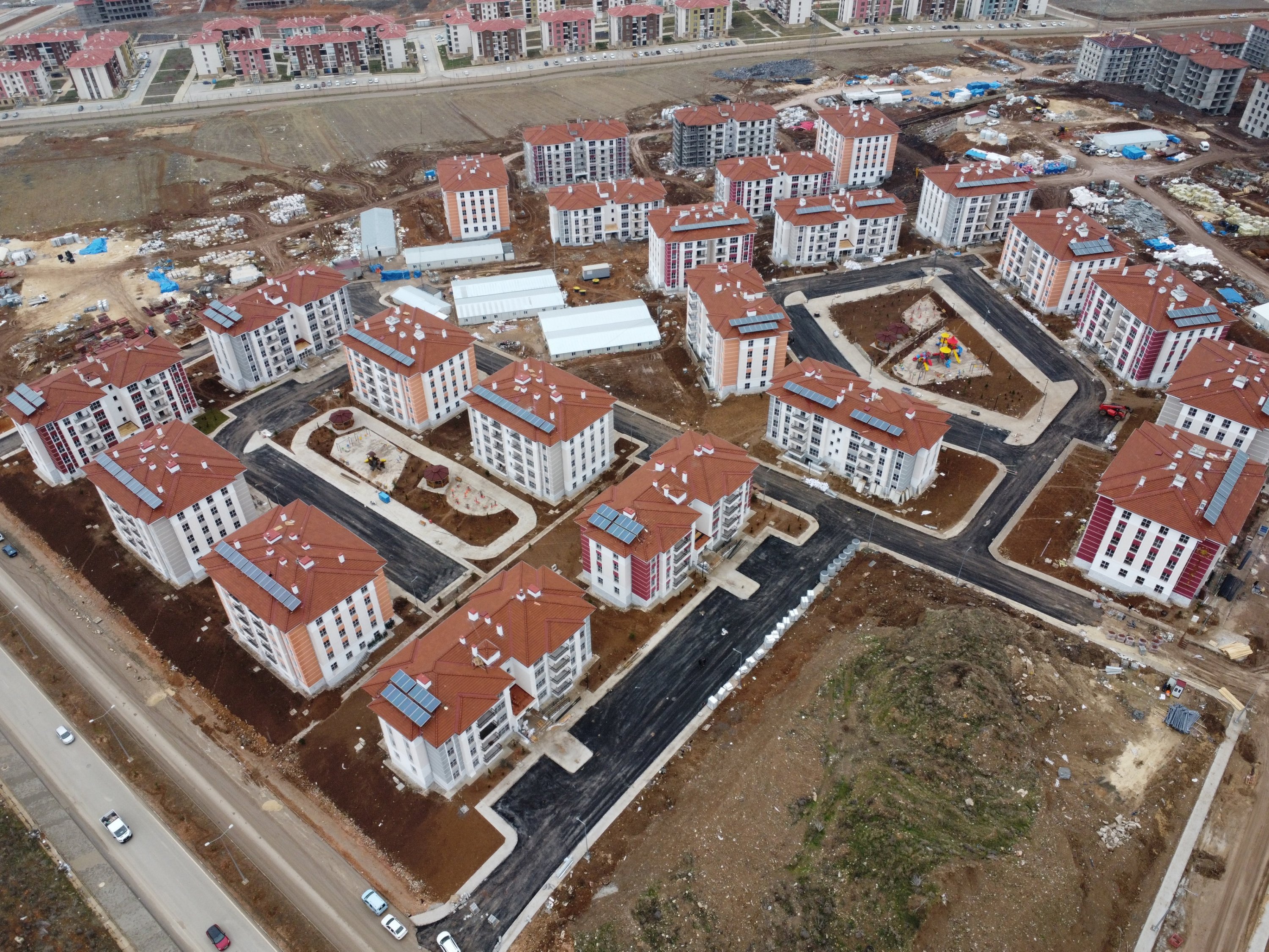 312909 An aerial view of buildings constructed by the Housing Development Administration of Türkiye (TOKİ) for quake survivors, Elazığ, eastern Türkiye, Feb. 1, 2024. (AA Photo)