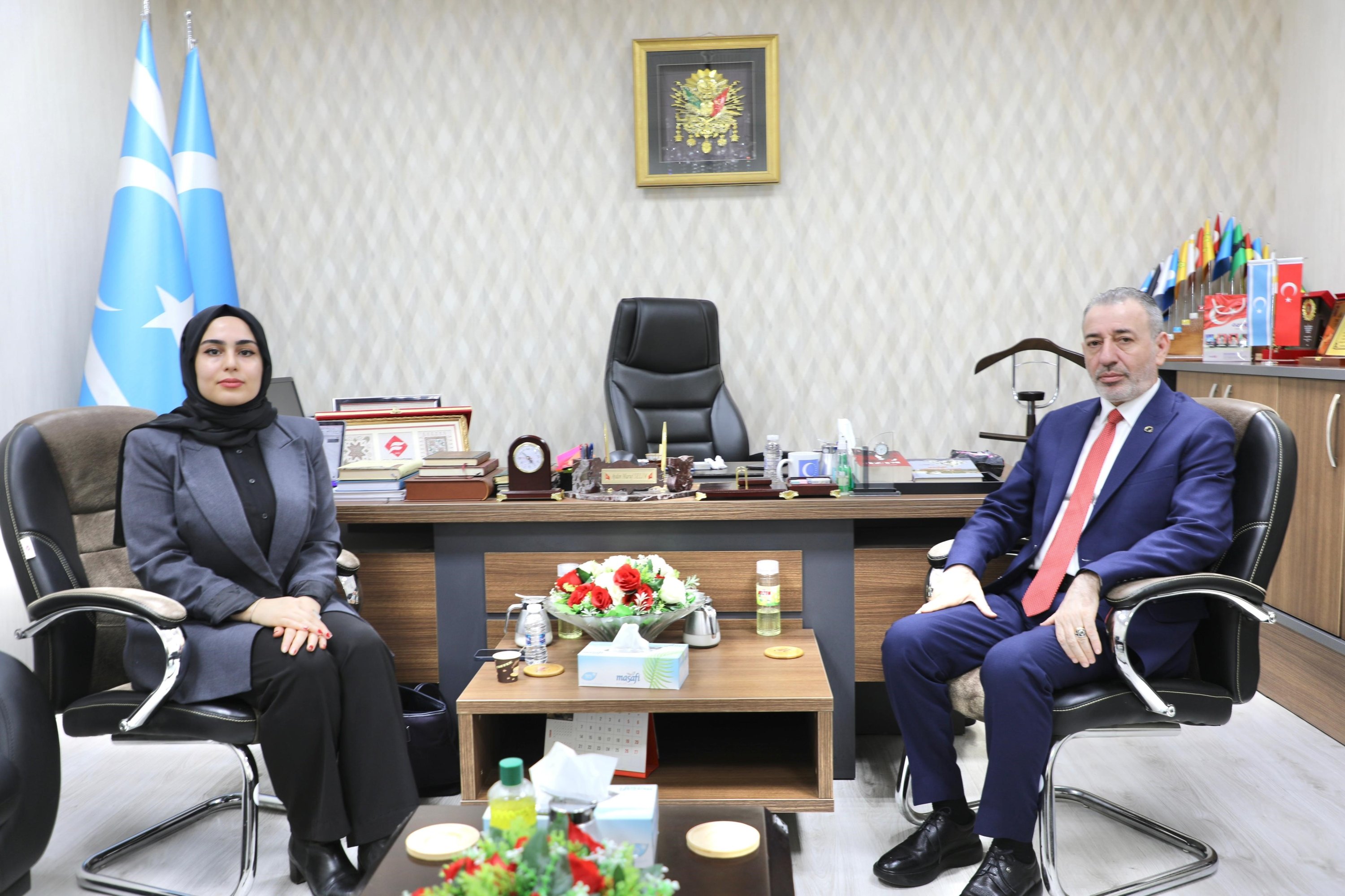 313092 Daily Sabah editor Amez Ahmed (L) poses with Aydın Maruf, the KRG’s minister of state for minority affairs, at the Iraqi Turkmen Front offices in Irbil, KRG, Jan. 20, 2024. (Photo courtesy of Aydın Maruf)