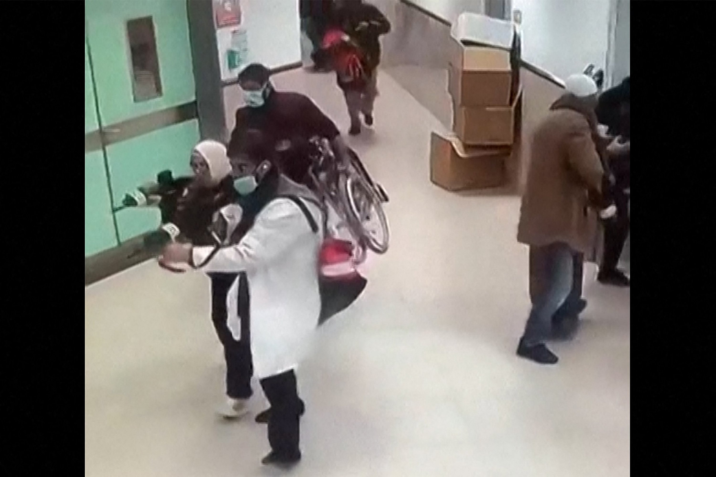 314284 This grab taken from a UGC video released on social media on Jan. 30, 2024, shows CCTV footage displayed on a computer screen reportedly of a deadly raid by undercover Israeli troops at the Ibn Sina hospital in the northern city of Jenin in the occupied West Bank. (AFP File Photo)