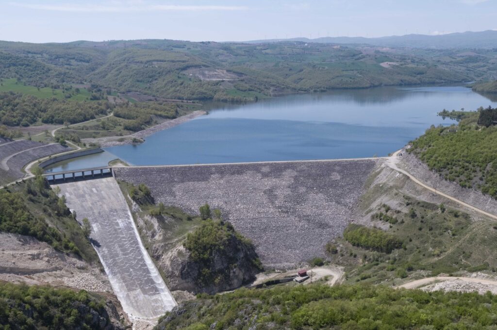 An aerial view shows a new dam constructed in Samsun, northern Türkiye, Feb. 12, 2024. (IHA Photo)