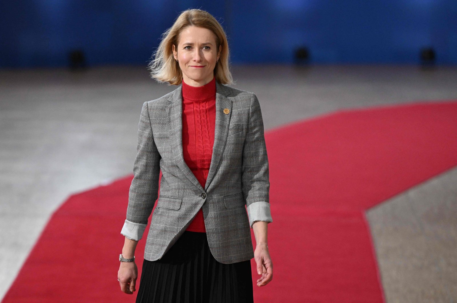 Estonia's Prime Minister Kaja Kallas arrives to attend a European Council meeting at the European headquarters in Brussels, on Feb. 1, 2024. (AFP Photo)