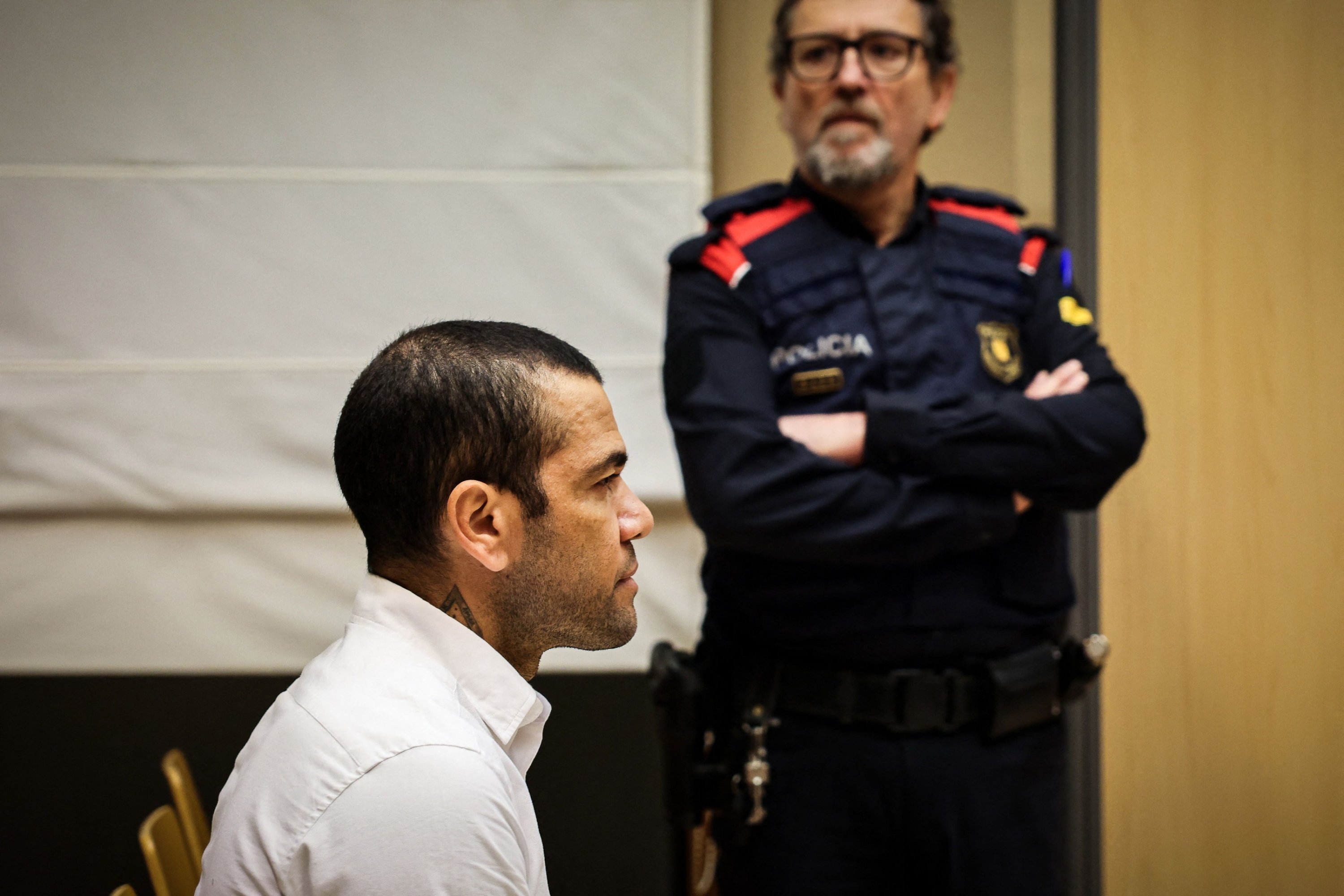 316226 Brazilian footballer Dani Alves looks on at the start of his trial at the High Court of Justice of Catalonia, Barcelona, Spain, Feb. 5, 2024. (AFP Photo)