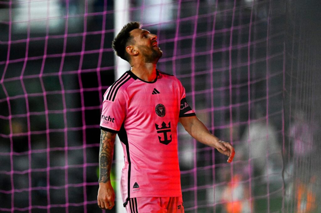 Inter Miami's Argentine forward Lionel Messi reacts during the MLS football match against Real Salt Lake at Chase Stadium in Fort Lauderdale, Florida, Feb. 21, 2024. (AFP Photo)