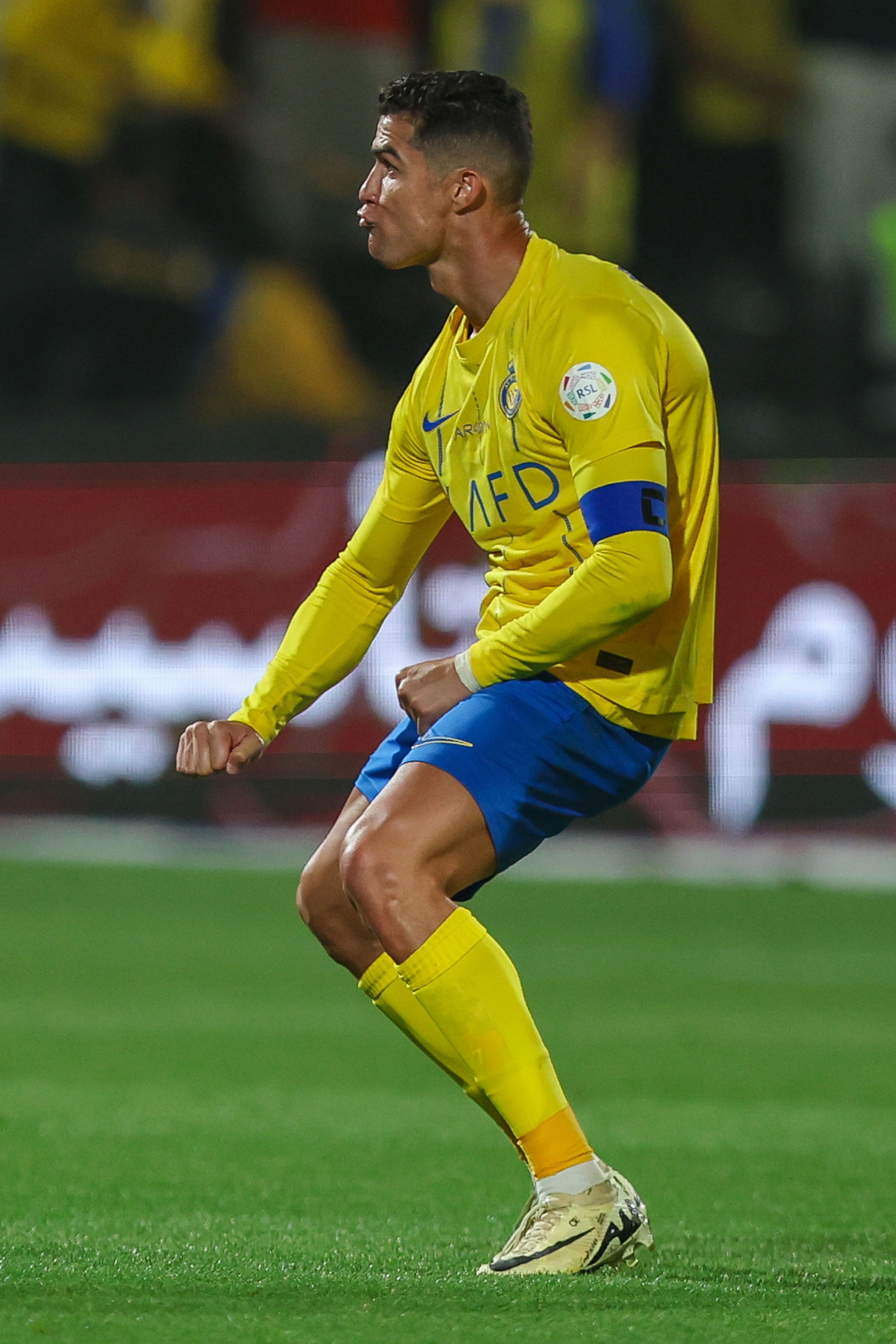316793 Al-Nassr's Cristiano Ronaldo celebrates after scoring a goal during the Saudi Pro League match against Al-Shabab at Al-Shabab Club Stadium Riyadh, Saudi Arabia, Feb. 25, 2024. (Getty Images Photo)