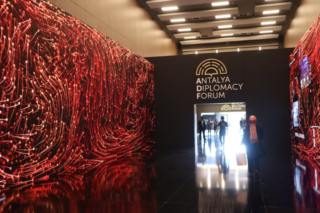 The diplomacy tunnel is seen at the Nest Convention Center in Antalya, Türkiye, March 12, 2022 (Photo by Dilara Aslan Özer)