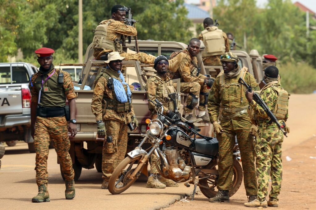 Burkina Faso troops outside the National Assembly in Ouagadougou, Burkina Faso, Oct. 14, 2022. (AP Photo)