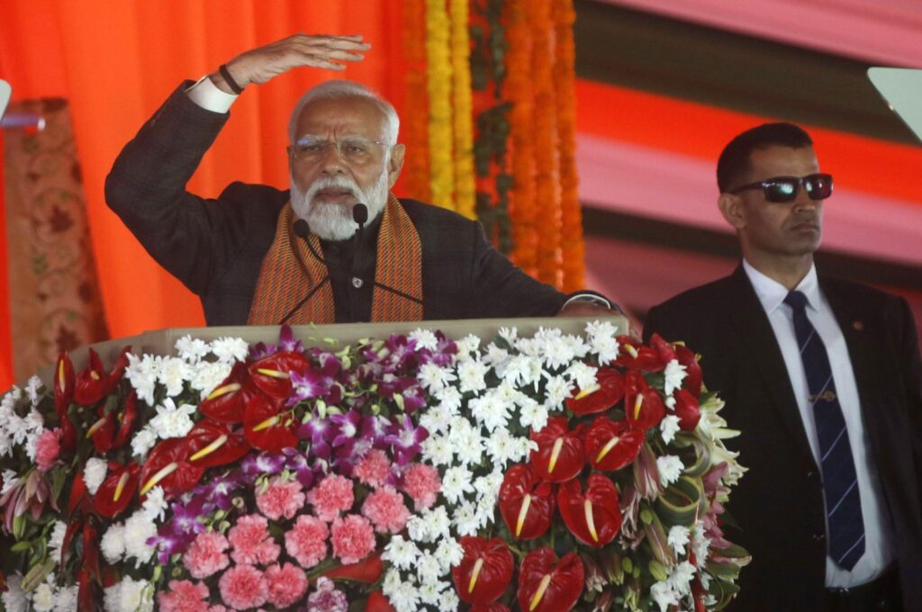 Indian PM Narendra Modi addresses a rally in Srinagar, the summer capital of Jammu and Kashmir, India, March 7, 2024. (EPA Photo)
