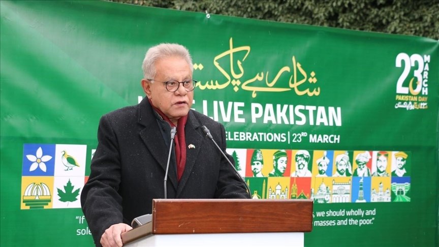 Pakistan’s Ambassador Yousaf Junaid delivers a speech in Ankara, Türkiye, March 23, 2024. (AA Photo)