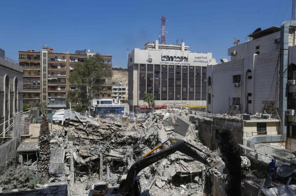 The rubble of a building annexed to the Iranian embassy is pictured a day after the Israeli air strike in Damascus on April 2, 2024. (AFP Photo)