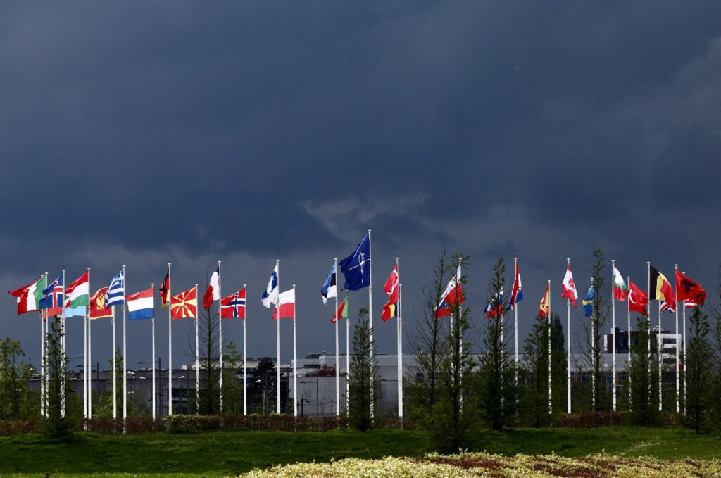 The national flags of the alliance's members flutter at NATO headquarters, Brussels, Belgium, April 17, 2024. (Reuters Photo)