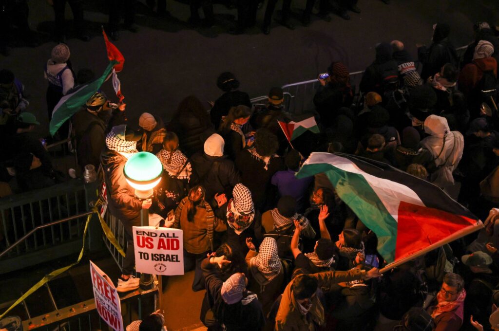 Demonstrators face off with NYPD officials during pro-Palestine protests, in New York City, U.S., April 24, 2024. (Reuters Photo)