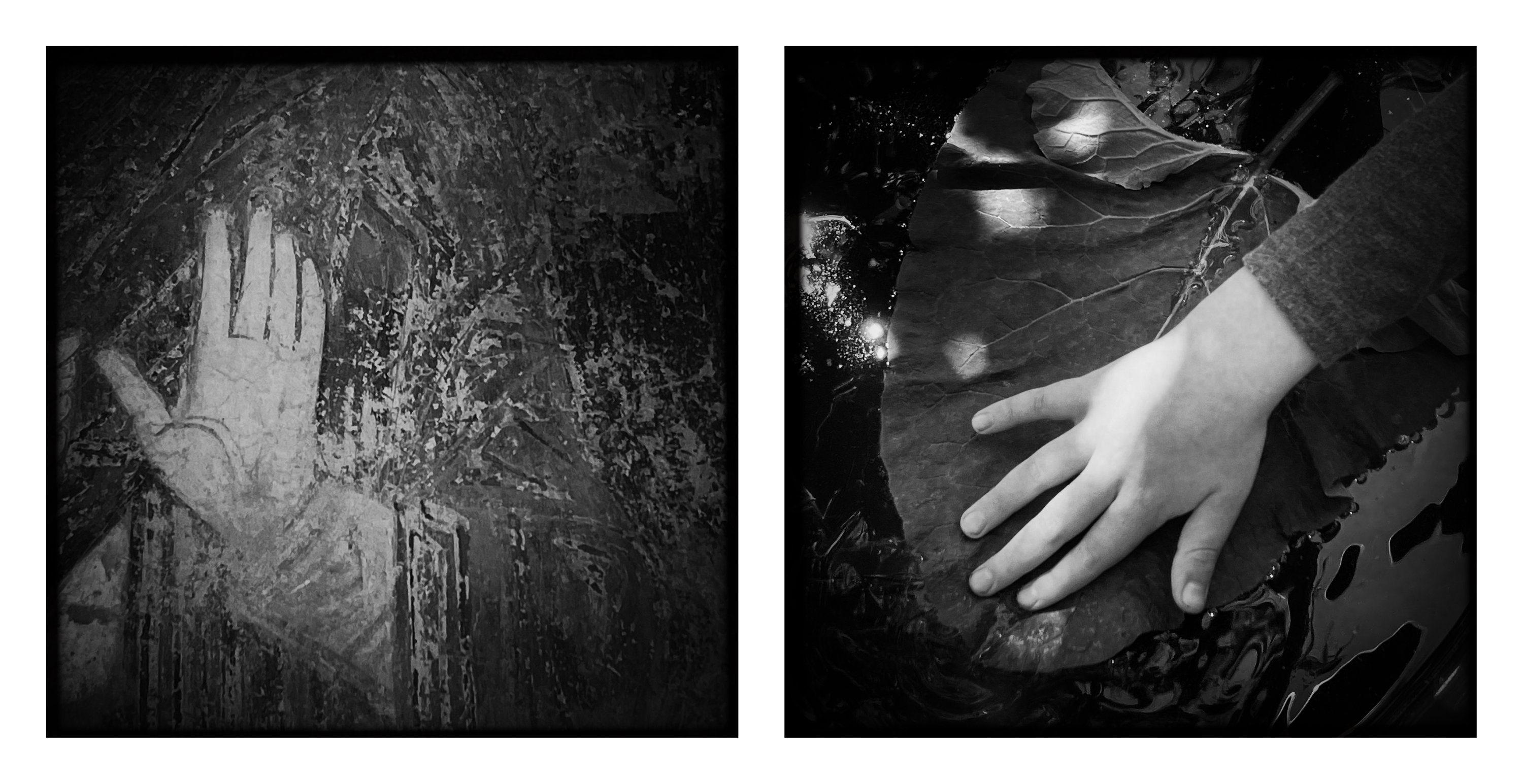 325711 '(L) Fragment of a fresco from Saint Sophia Cathedral (11th Century), Kyiv and (R) Hand of my Son Mykhail, Vyhraiv Village, Cherkasy Oblast, 2022' by Gera Artemova. (Photo courtesy of Prix Pictet)