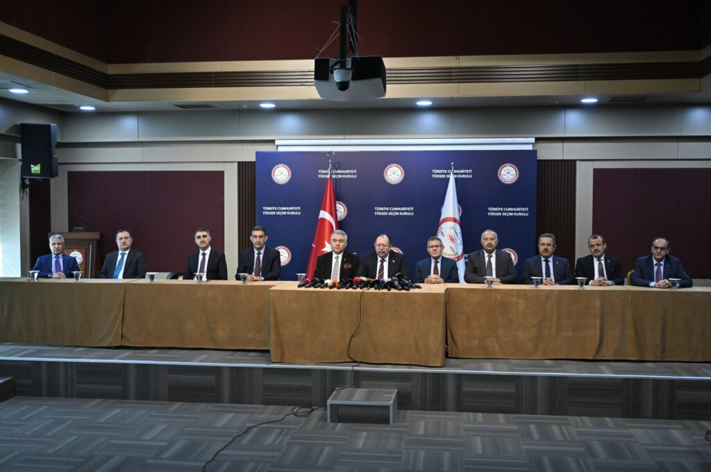 Supreme Election Council (YSK) Chair Ahmet Yener (C) announces the official election results in the capital, Ankara, Türkiye, May 6, 2024. (AA Photo)
