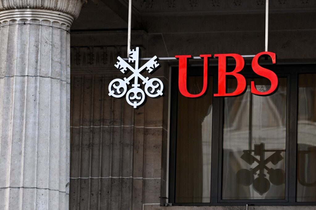 A sign and logo of the Swiss giant banking UBS is seen in Lausanne, Switzerland, Feb. 6, 2024. (AFP Photo)