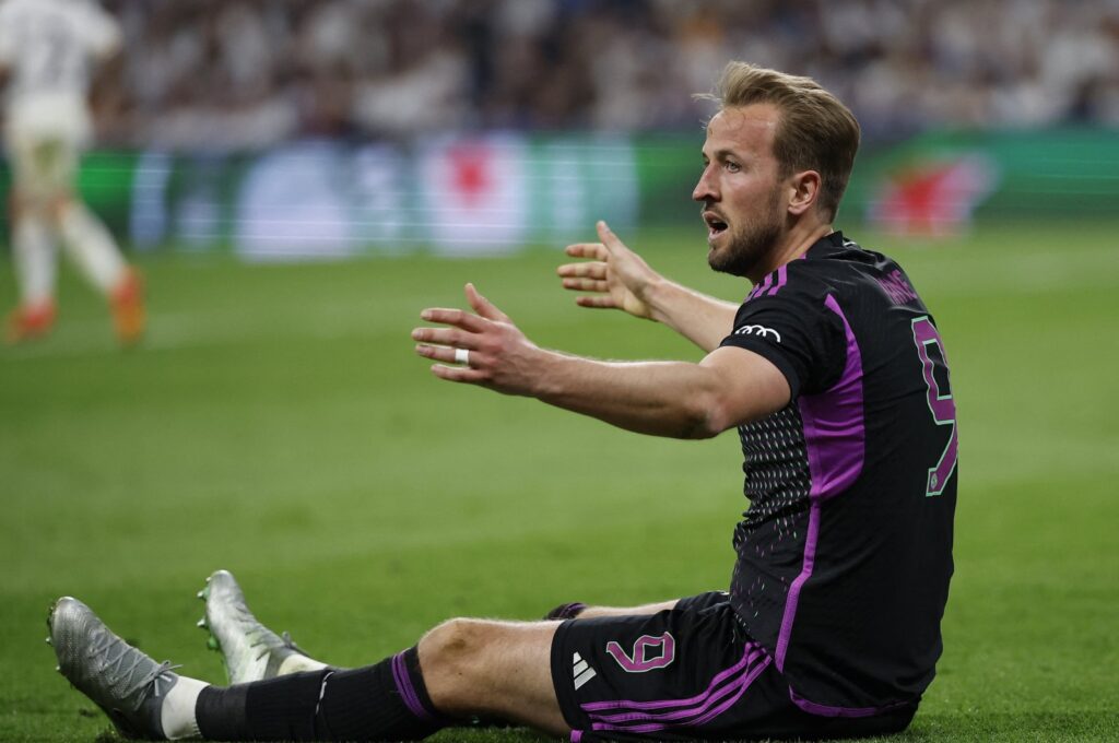 Bayern Munich's Harry Kane reacts during the Champions League semifinal match against Real Madrid at the Santiago Bernabeu, Madrid, Spain, May 8, 2024. (Reuters Photo)