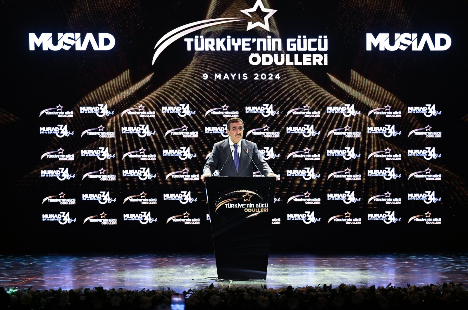 Vice President Cevdet Yılmaz speaks at the Türkiye's Power Awards, Istanbul, Türkiye, May 9, 2024. (AA Photo)