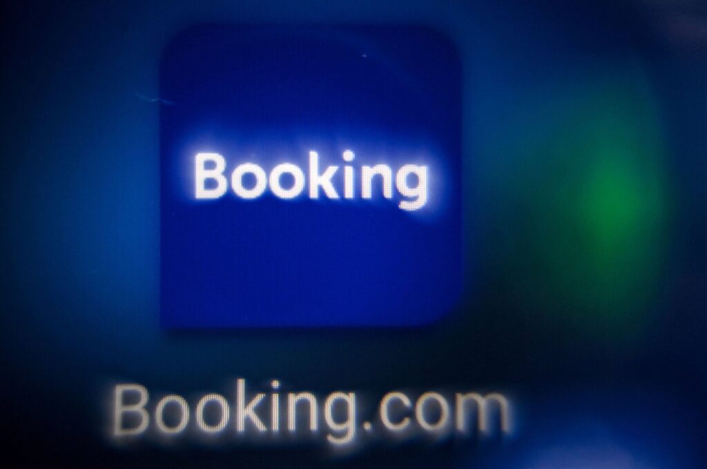 This picture shows the logo of the online reservation platform Booking.com on a tablet screen, Moscow, Russia, Nov. 11, 2021. (AFP Photo)