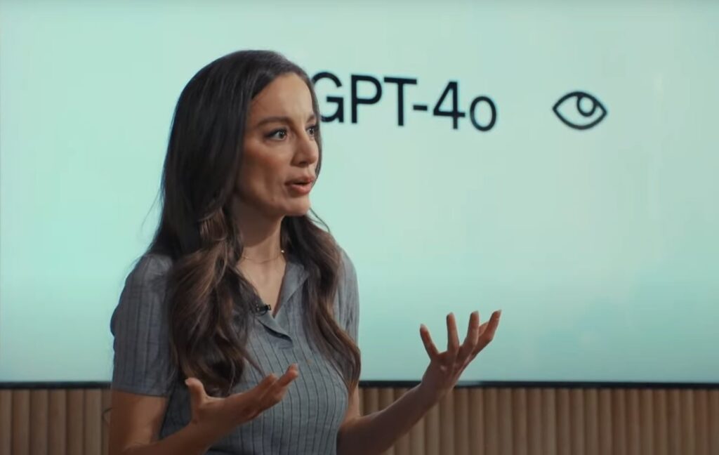 OpenAI CTO Mira Murati speaks during a live stream announcement on the launch of the new GPT-4o model, May 13, 2024. (Screengrab/Courtesy of OpenAI)