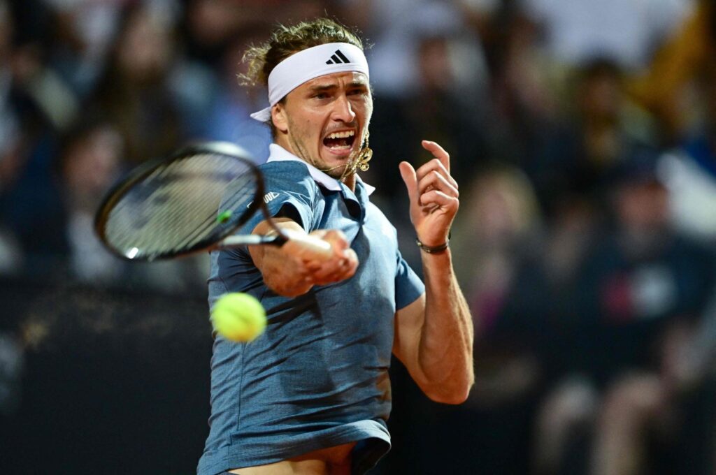 Germany's Alexander Zverev returns to U.S. Taylor Fritz during their ATP Rome Open tennis tournament at Foro Italico, Rome, Italy, May 15, 2024. (AFP Photo)