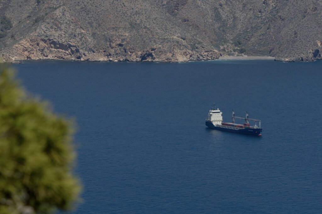 The ship "Borkum" is seen near the Cartagena port, Spain, May 16, 2024. (AA Photo)