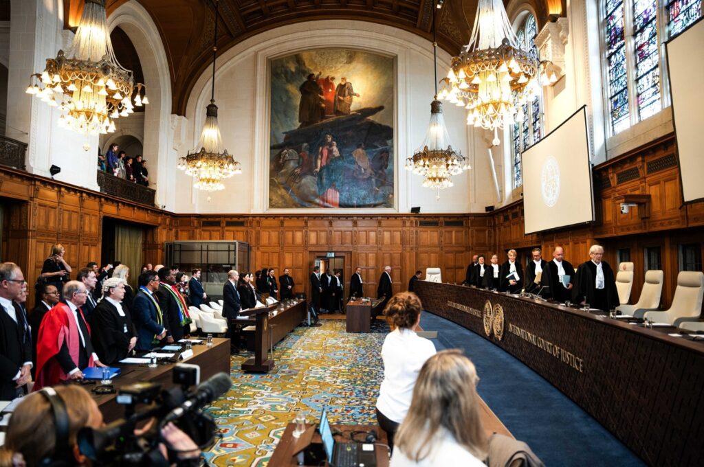 The judges enter the courtroom during a hearing at the International Court of Justice (ICJ) on Israel's attacks on Gaza’s Rafah, at the Peace Palace, The Hague, Netherlands, May 16, 2024. (EPA Photo)