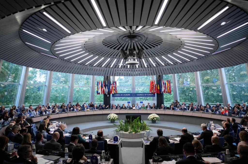 President of the Committee of Ministers of the Council of Europe, Dominique Hasler (C), opens the 133rd session of the Committee of Ministers at the European Council in Strasbourg, eastern France, May 17, 2024. (AFP Photo)