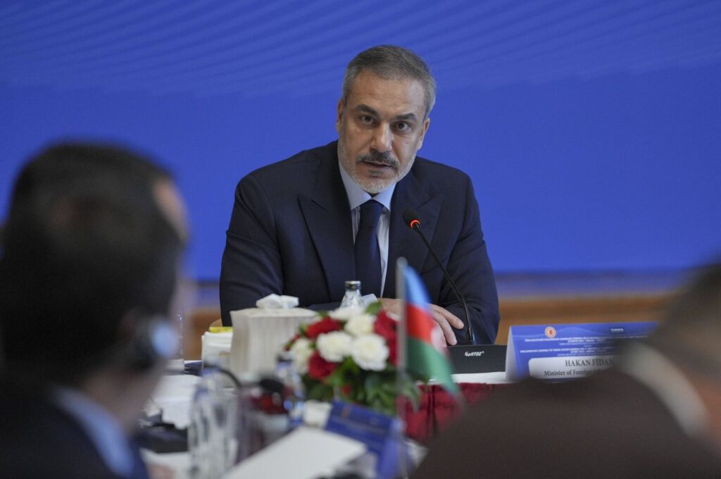 Foreign Minister Hakan Fidan speaks at the meeting at the Turkish Parliament, in the capital Ankara, Türkiye, May 22, 2024. (AA Photo)