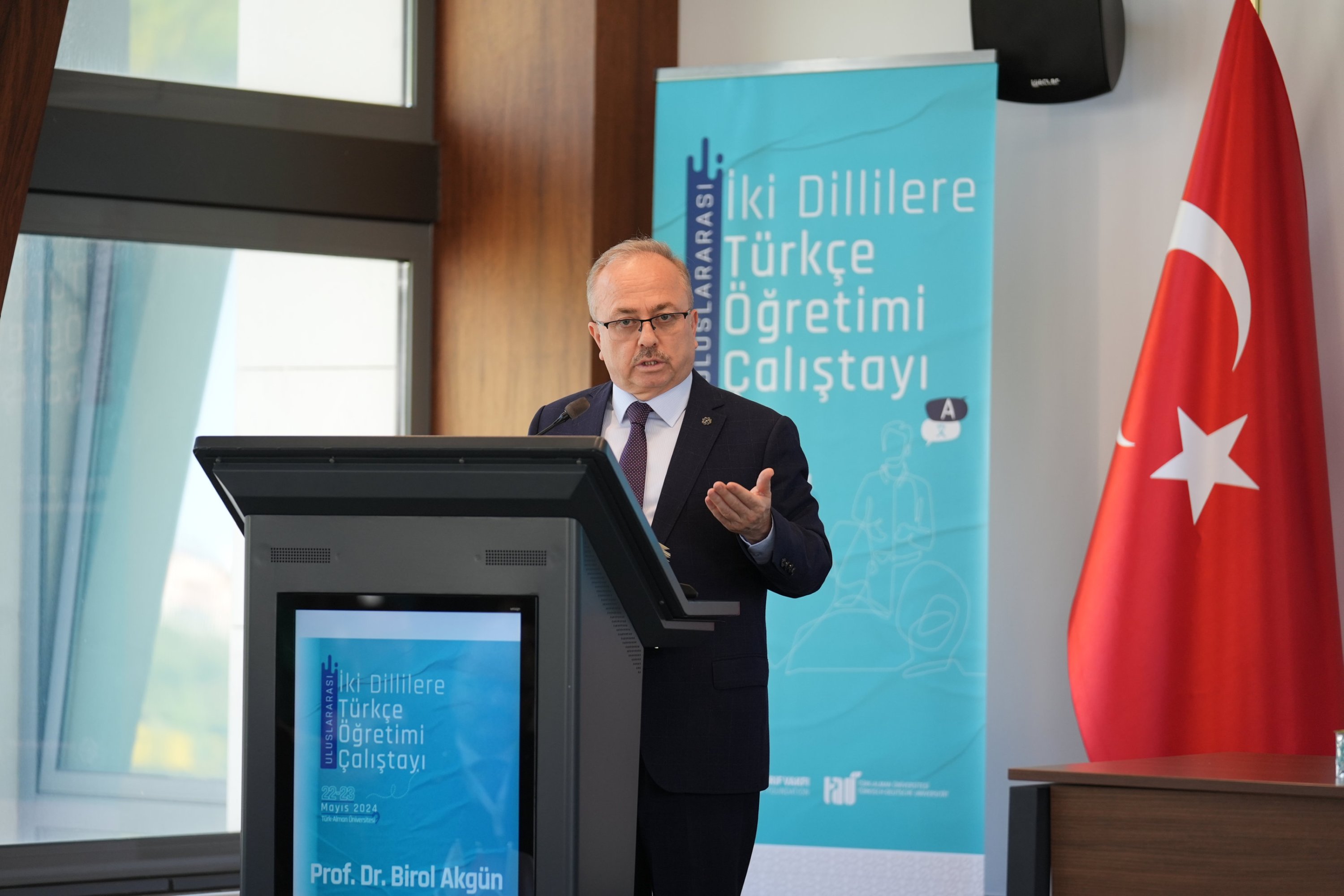 329370 Professor Birol Akgün, president of the Turkish Maarif Foundation, highlights the foundation's commitment to promoting Turkish language education globally in a speech during the event, Istanbul, Türkiye, May 23, 2024. (AA Photo)